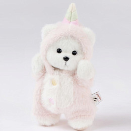 Медведь Lina TeddyTales, в костюмчике Розового единорога, белый, брелок, XS, 15 см